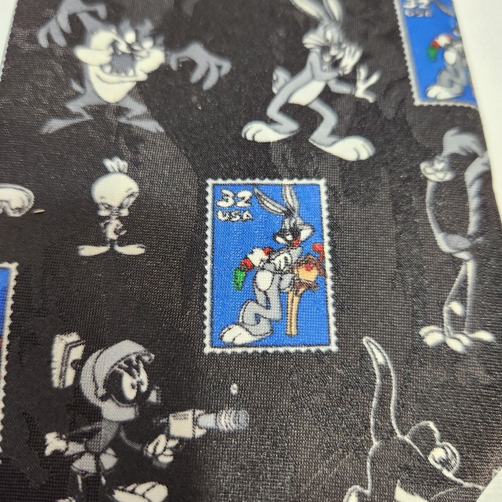 Looney Tunes Bugs Bunny Necktie Licensed Cartoon Stamp Collection Black/Blue - Picture 4 of 7